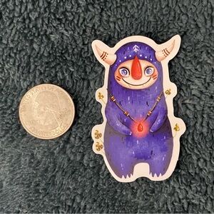 10/$10 Stickers - Whimsical Purple Magic Forest Monster with Horns & Red Pendant
